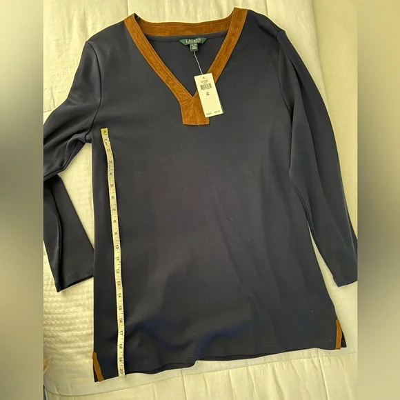 Lauren by Ralph Lauren tunic type shirt. Blue with faux suede trim.   Size XL - Picture 7 of 12